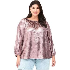 LANE BRYANT Women's New Plus Size Rose Colored Swing Satin Boatneck Blouse